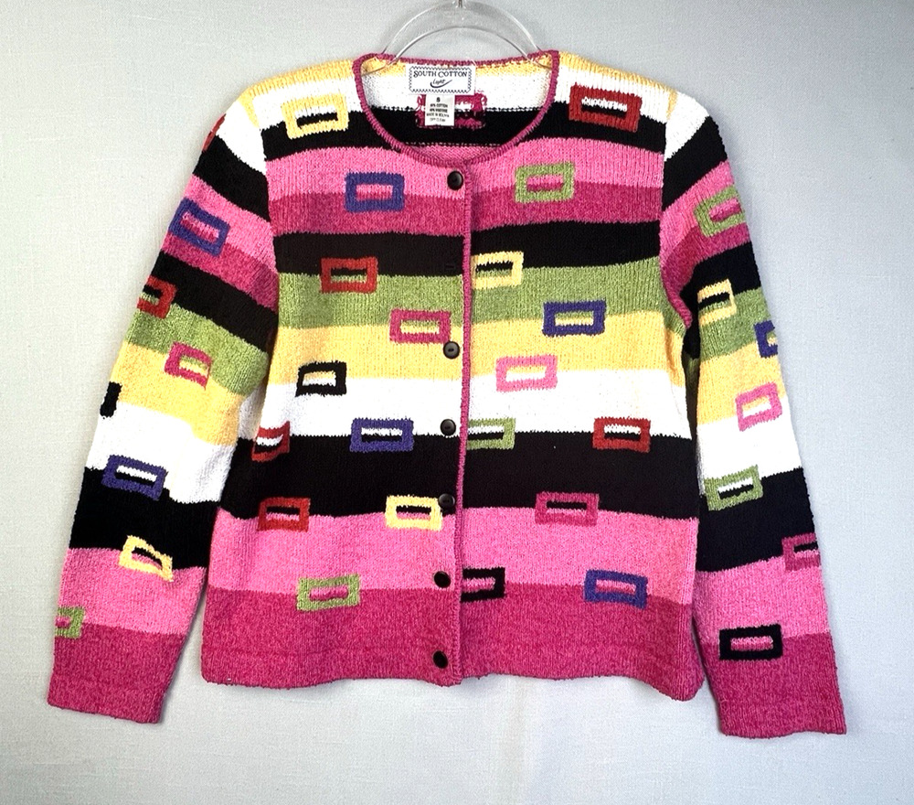 South Cotton Light Cardigan Sweater Women Small Pink Black Colorful Business